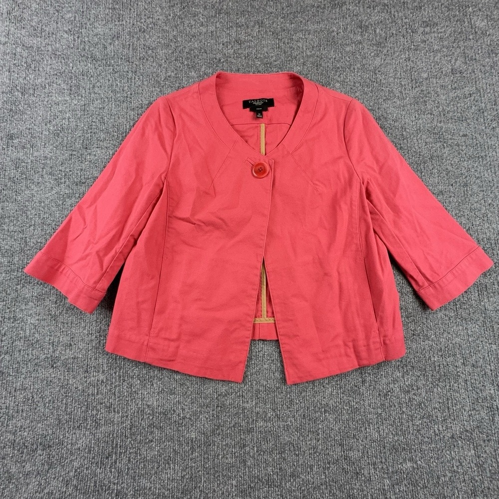 Talbots Jacket Womens Petite 2P Pink Button Front 3/4 Sleeve Stretch Twill